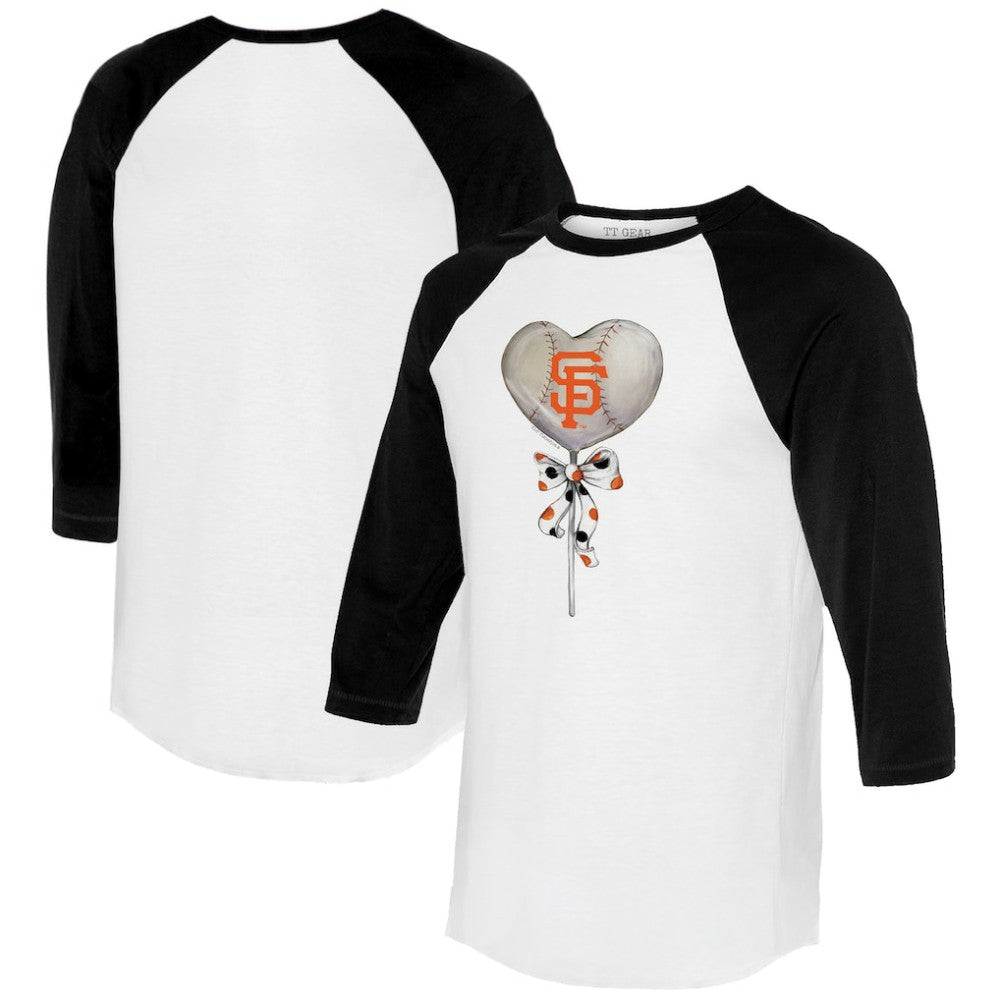 San Francisco Giants Tiny Turnip Women's Heart Lolly 3/4-Sleeve Raglan T-Shirt - White/Black T-shirts