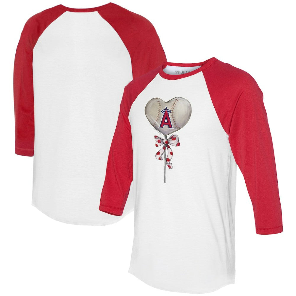 Los Angeles Angels Tiny Turnip Women's Heart Lolly 3/4-Sleeve Raglan T-Shirt - White/Red T-shirts