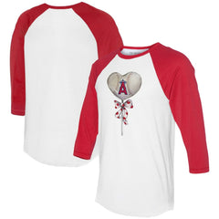 Los Angeles Angels Tiny Turnip Women's Heart Lolly 3/4-Sleeve Raglan T-Shirt - White/Red T-shirts