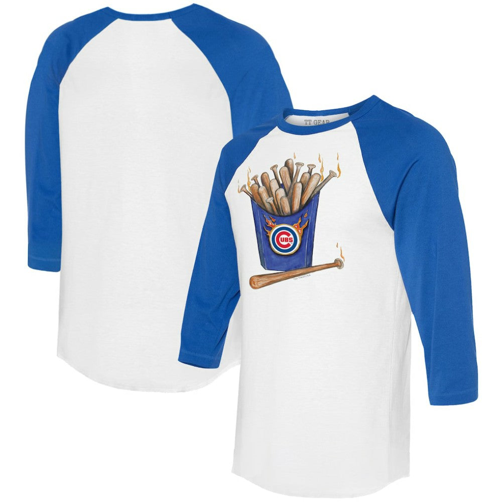 Chicago Cubs Tiny Turnip Women's Hot Bats 3/4-Sleeve Raglan T-Shirt - White/Royal T-shirts