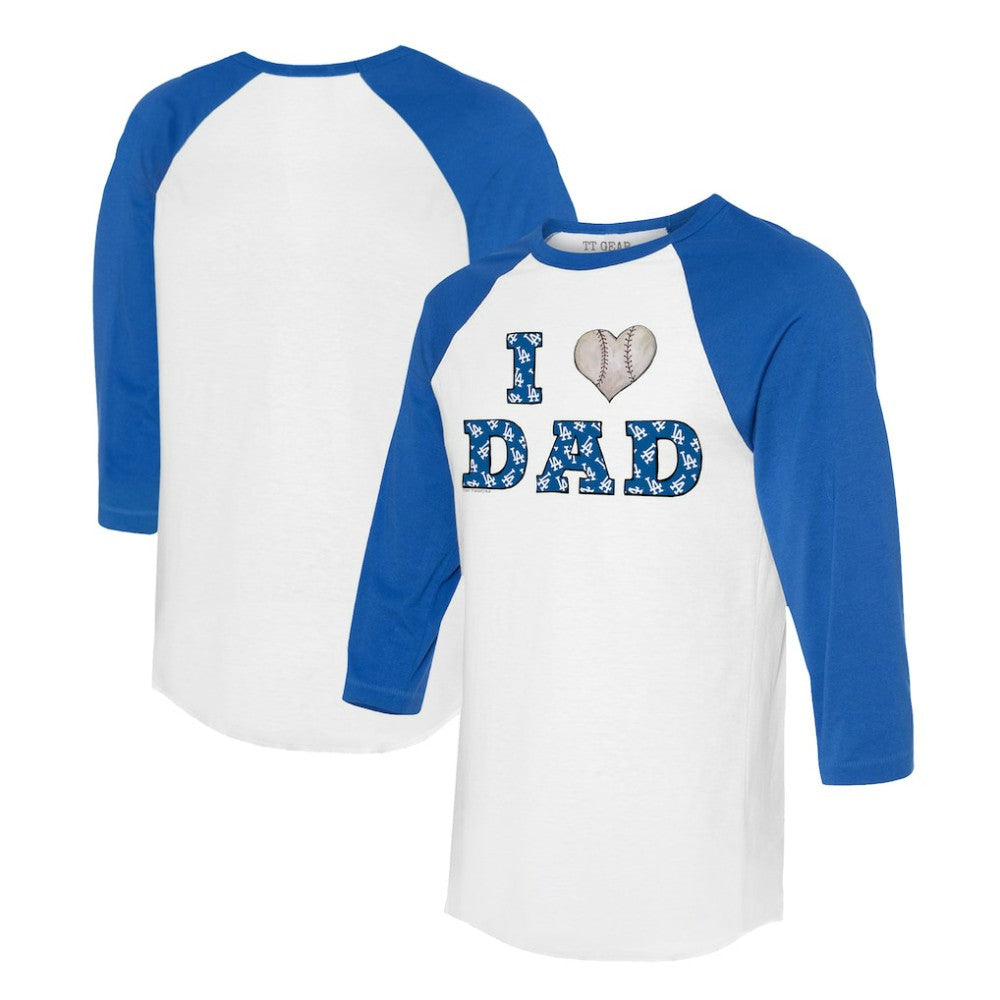 Los Angeles Dodgers Tiny Turnip Women's I Love Dad 3/4-Sleeve Raglan T-Shirt - White/Royal T-shirts