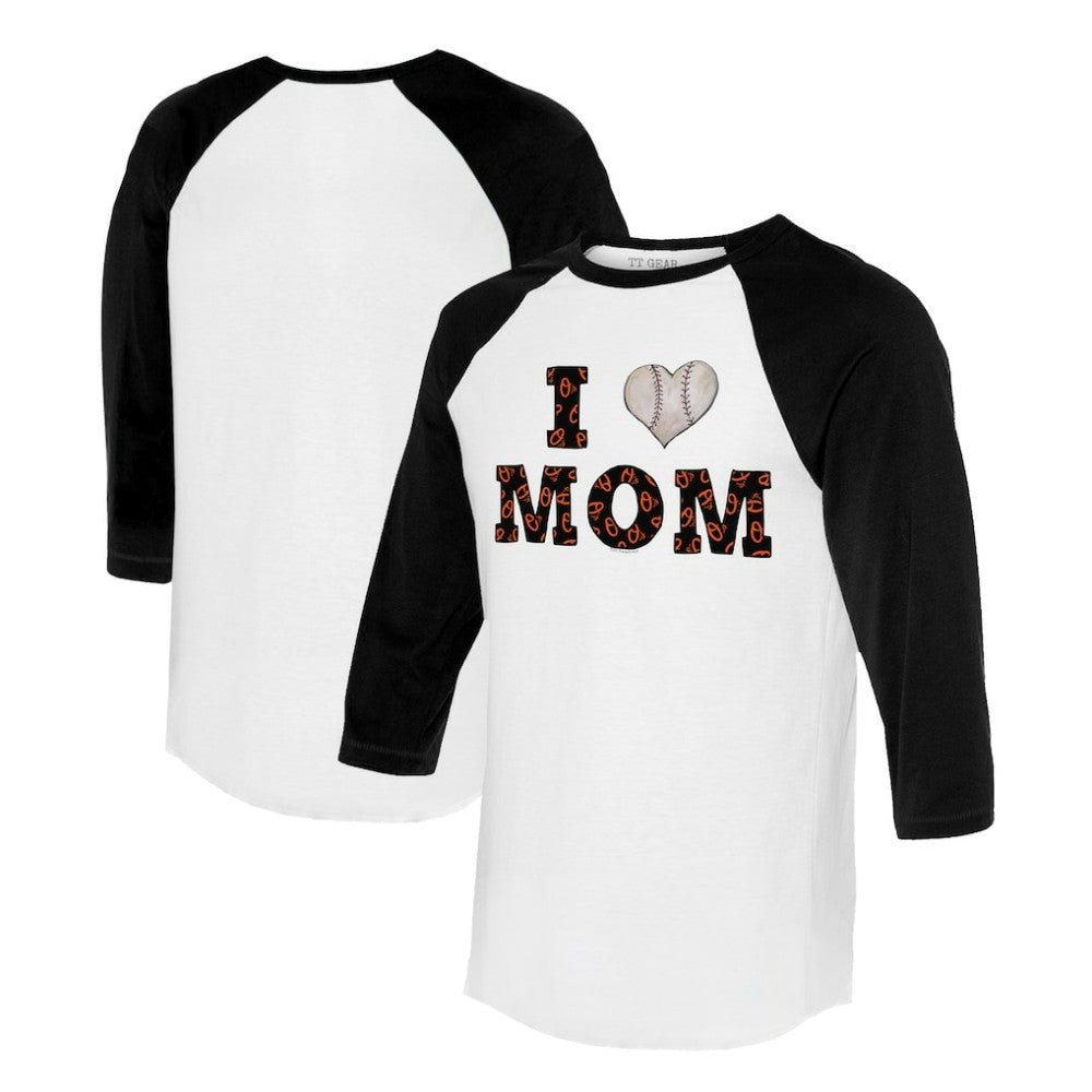 Baltimore Orioles Tiny Turnip Women's I Love Mom 3/4-Sleeve Raglan T-Shirt - White/Black T-shirts