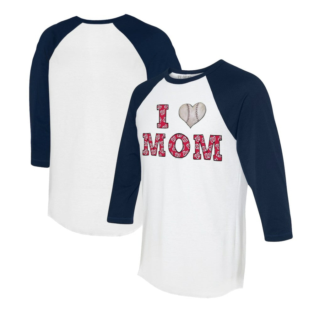 Washington Nationals Tiny Turnip Women's I Love Mom 3/4-Sleeve Raglan T-Shirt - White/Navy T-shirts