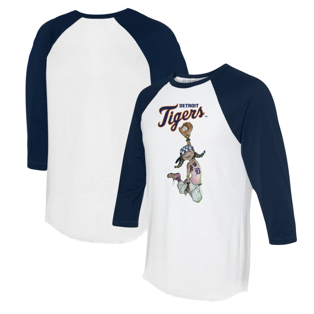 Detroit Tigers Tiny Turnip Women's Jada 3/4-Sleeve Raglan T-Shirt - White/Navy T-shirts