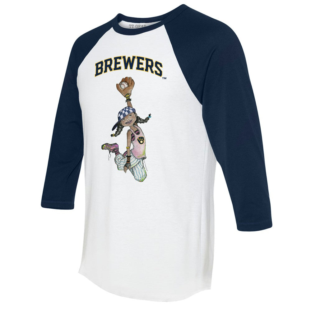 Milwaukee Brewers Tiny Turnip Women's Jada 3/4-Sleeve Raglan T-Shirt - White/Navy T-shirts