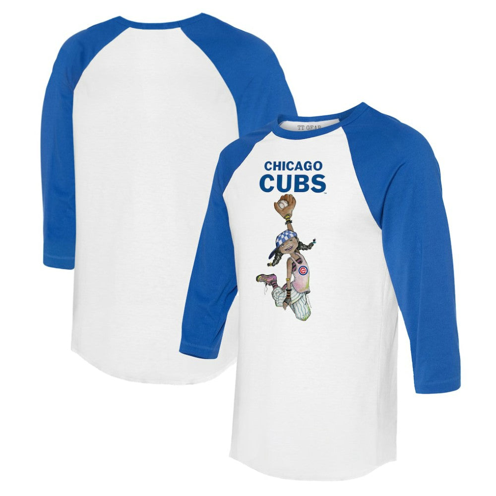 Chicago Cubs Tiny Turnip Women's Jada 3/4-Sleeve Raglan T-Shirt - White/Royal T-shirts