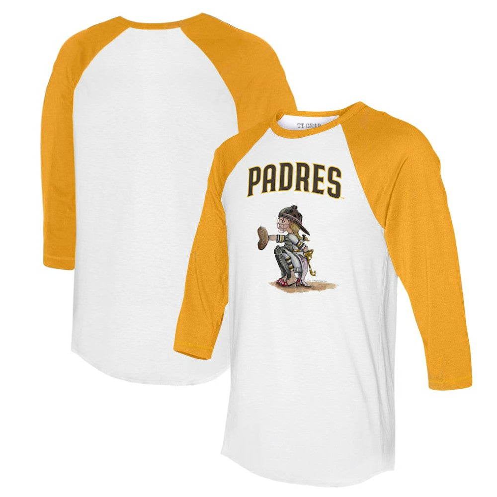 San Diego Padres Tiny Turnip Women's Kate 3/4-Sleeve Raglan T-Shirt - White/Gold T-shirts