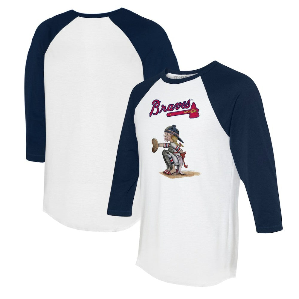 Atlanta Braves Tiny Turnip Women's Kate 3/4-Sleeve Raglan T-Shirt - White/Navy T-shirts