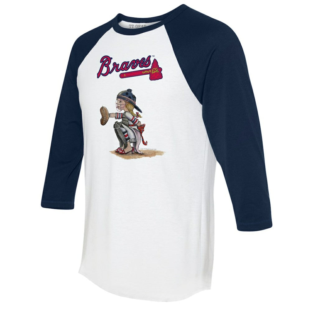 Atlanta Braves Tiny Turnip Women's Kate 3/4-Sleeve Raglan T-Shirt - White/Navy T-shirts