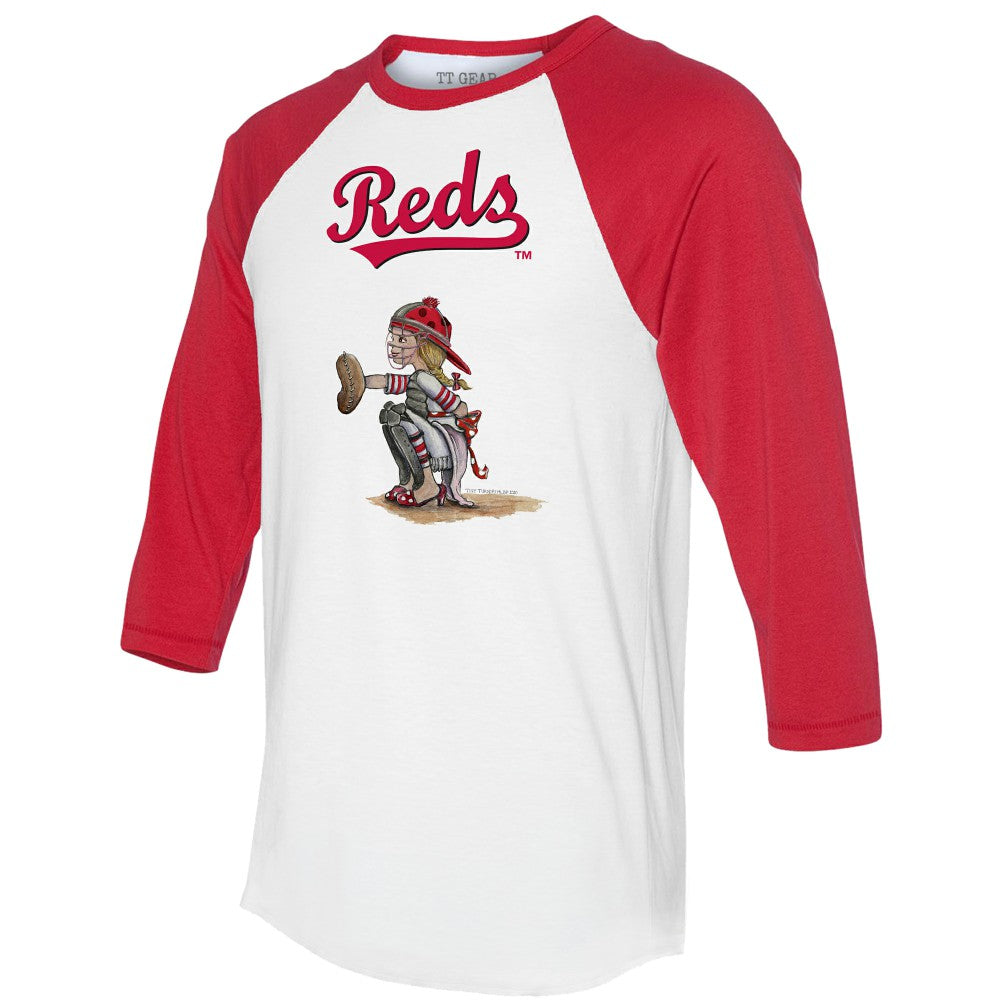 Cincinnati Reds Tiny Turnip Women's Kate 3/4-Sleeve Raglan T-Shirt - White/Red T-shirts