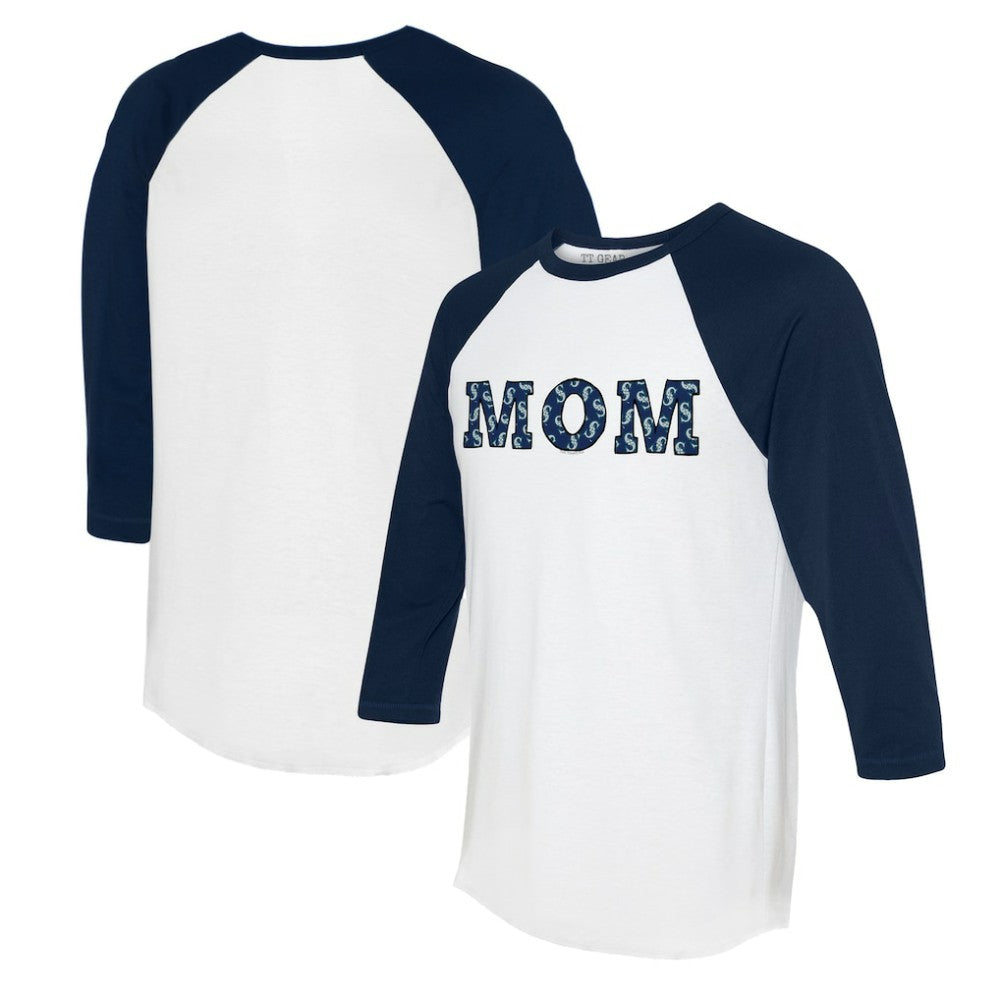Seattle Mariners Tiny Turnip Women's Logo Mom 3/4-Sleeve Raglan T-Shirt - White/Navy T-shirts