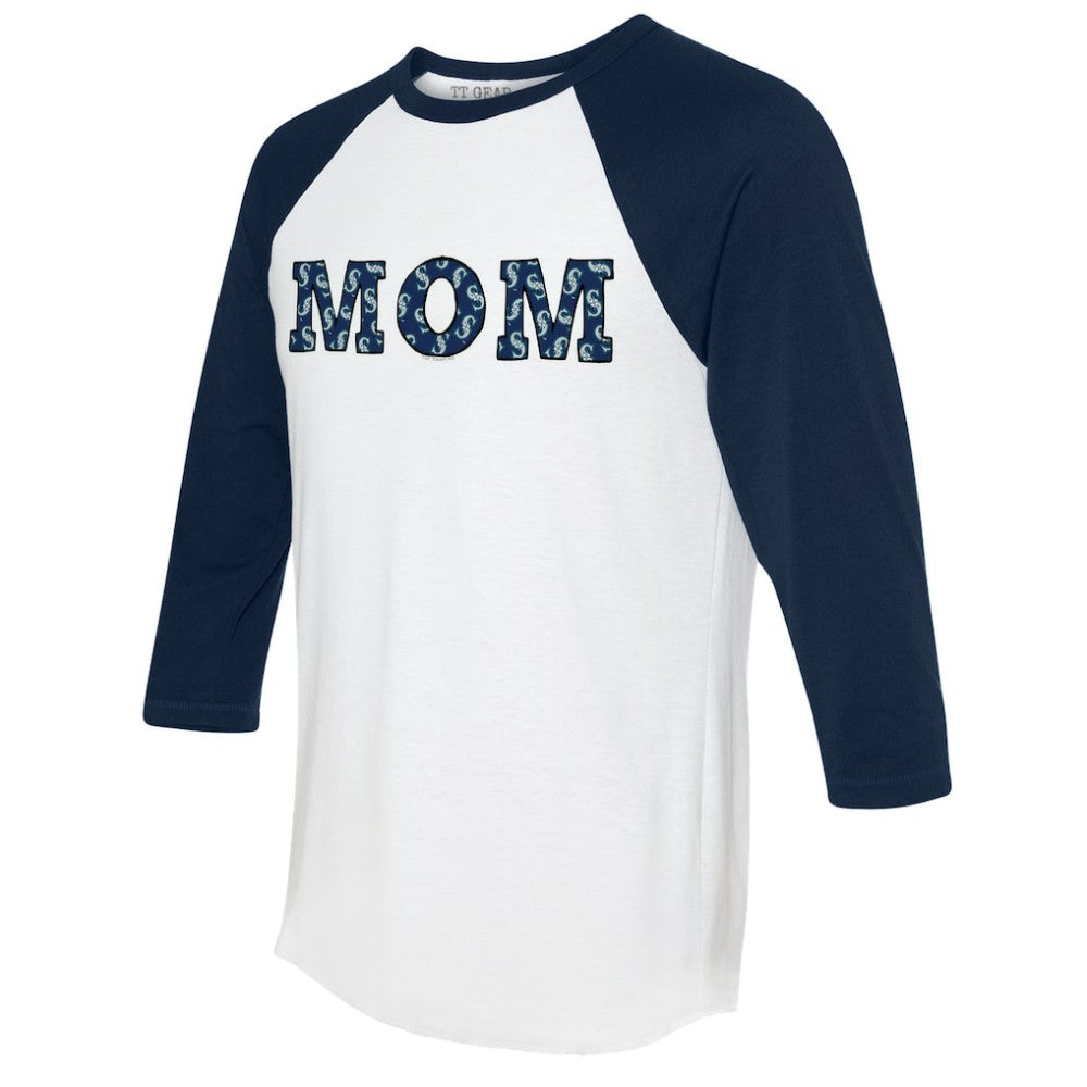Seattle Mariners Tiny Turnip Women's Logo Mom 3/4-Sleeve Raglan T-Shirt - White/Navy T-shirts