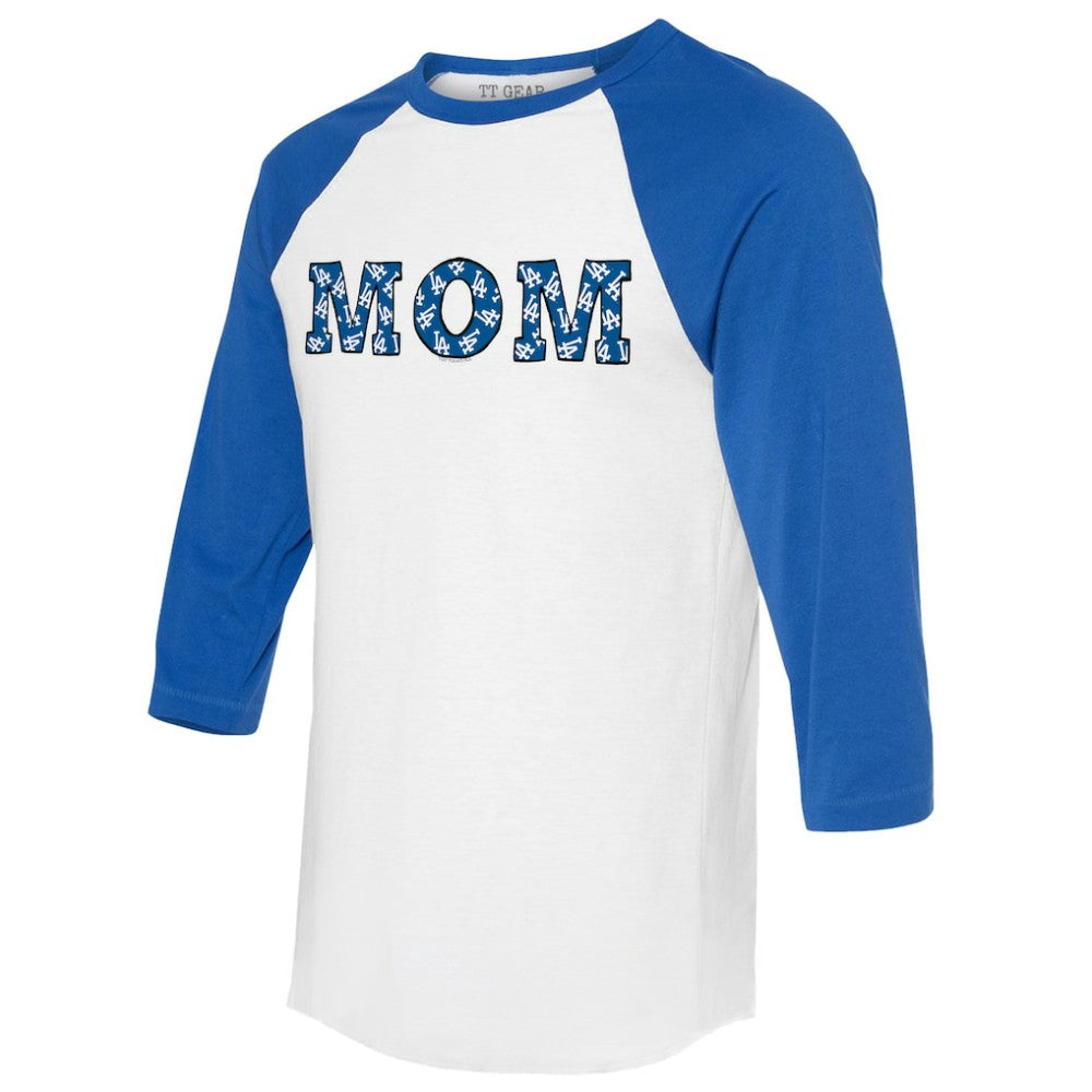 Los Angeles Dodgers Tiny Turnip Women's Logo Mom 3/4-Sleeve Raglan T-Shirt - White/Royal T-shirts