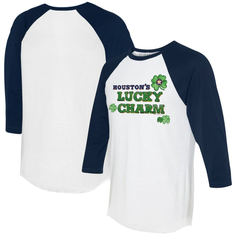 Houston Astros Tiny Turnip Women's Lucky Charm 3/4-Sleeve Raglan T-Shirt - White/Navy T-shirts