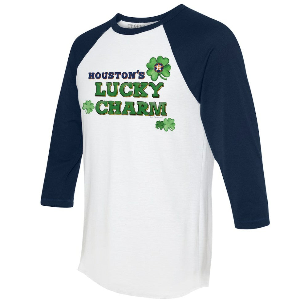 Houston Astros Tiny Turnip Women's Lucky Charm 3/4-Sleeve Raglan T-Shirt - White/Navy T-shirts