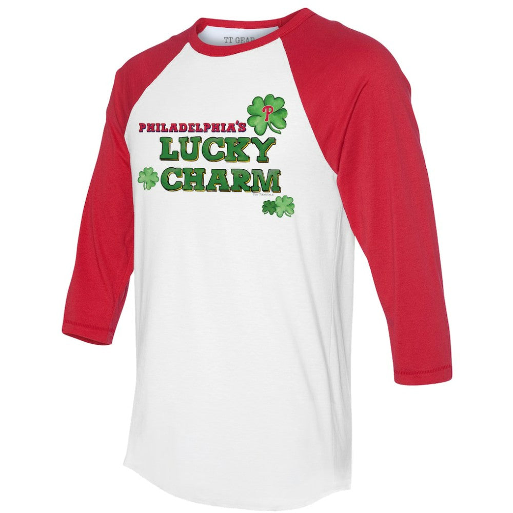Philadelphia Phillies Tiny Turnip Women's Lucky Charm 3/4-Sleeve Raglan T-Shirt - White/Red T-shirts