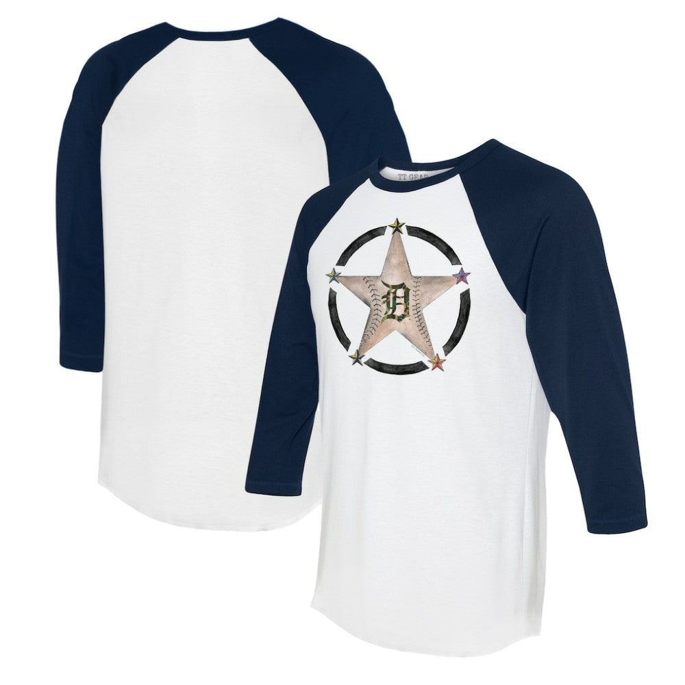 Detroit Tigers Tiny Turnip Women's Military Star 3/4-Sleeve Raglan T-Shirt - White/Navy T-shirts
