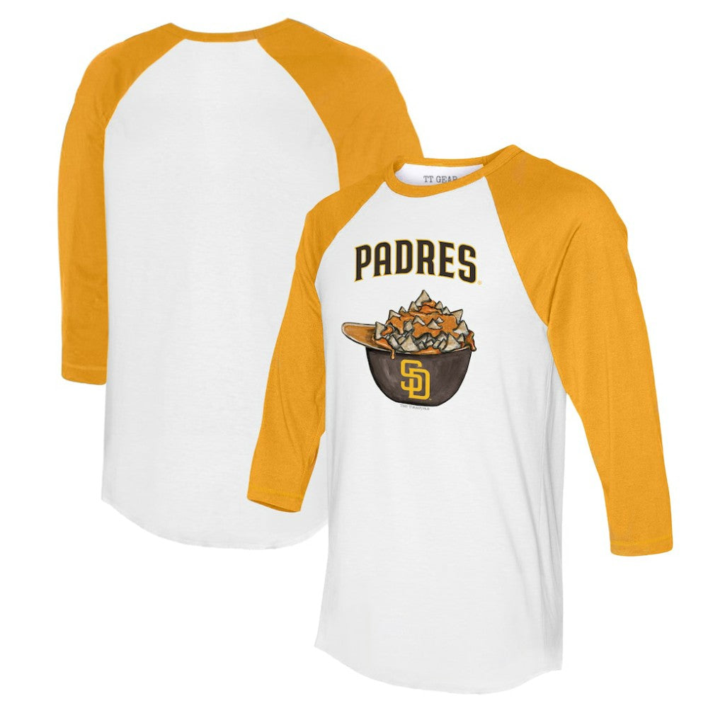 San Diego Padres Tiny Turnip Women's Nacho Helmet 3/4-Sleeve Raglan T-Shirt - White/Gold T-shirts