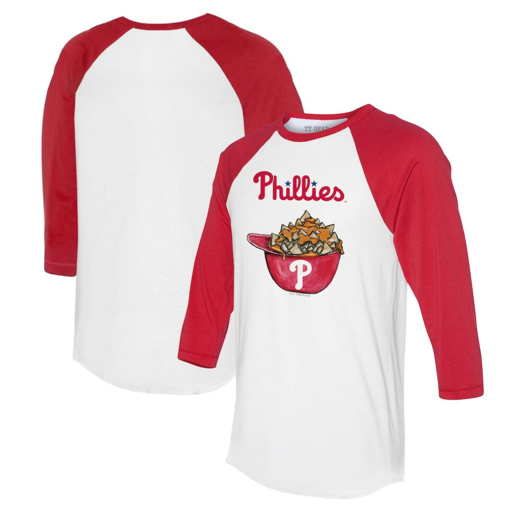Philadelphia Phillies Tiny Turnip Women's Nacho Helmet 3/4-Sleeve Raglan T-Shirt - White/Red T-shirts