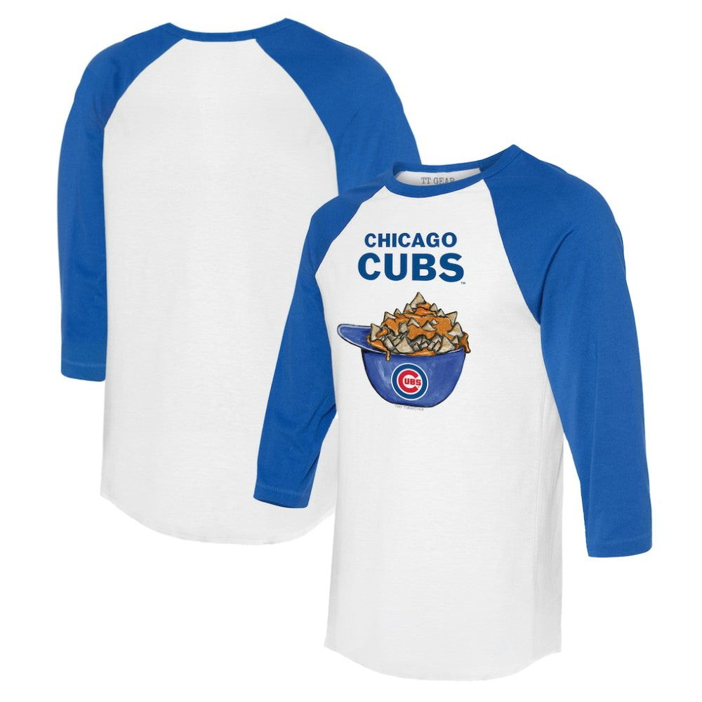 Chicago Cubs Tiny Turnip Women's Nacho Helmet 3/4-Sleeve Raglan T-Shirt - White/Royal T-shirts