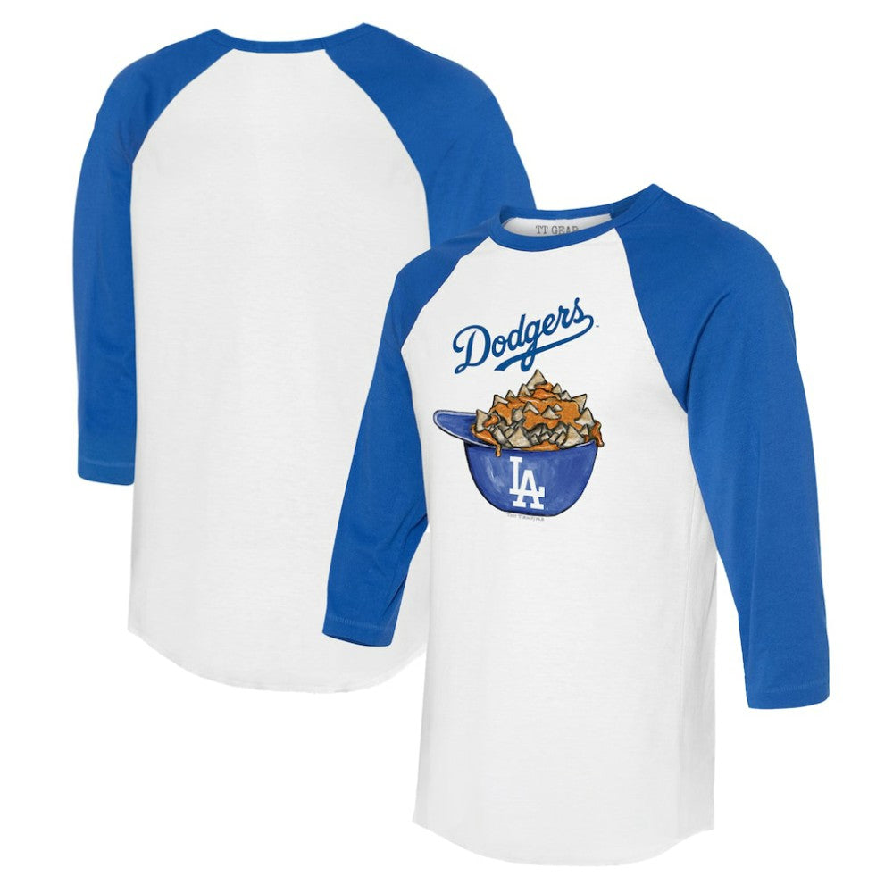 Los Angeles Dodgers Tiny Turnip Women's Nacho Helmet 3/4-Sleeve Raglan T-Shirt - White/Royal T-shirts