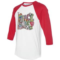 Los Angeles Angels Tiny Turnip Women's Peace Love Baseball 3/4-Sleeve Raglan T-Shirt - White/Red T-shirts