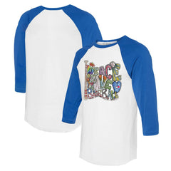 Toronto Blue Jays Tiny Turnip Women's Peace Love Baseball 3/4-Sleeve Raglan T-Shirt - White/Royal T-shirts