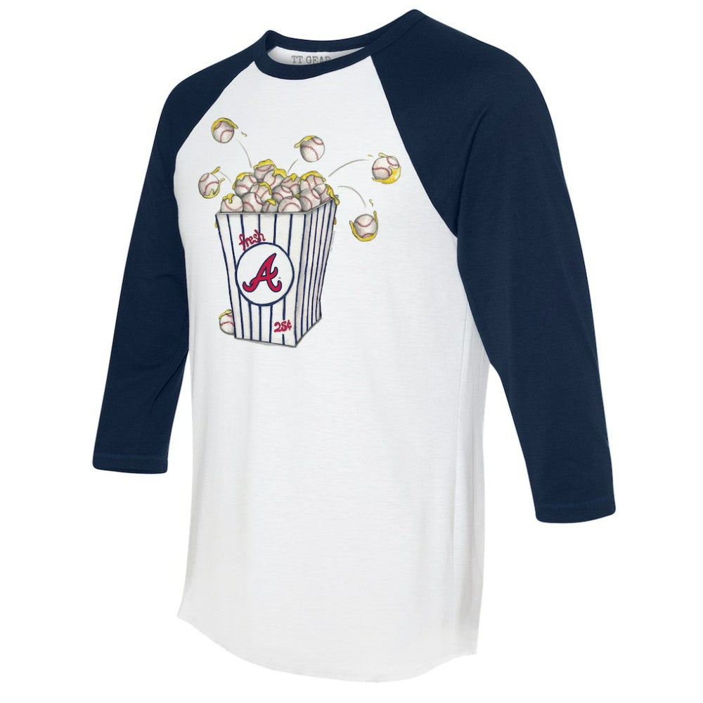 Atlanta Braves Tiny Turnip Women's Popcorn 3/4-Sleeve Raglan T-Shirt - White/Navy T-shirts