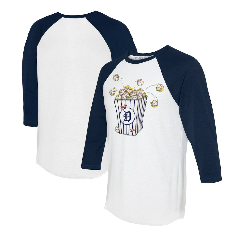 Detroit Tigers Tiny Turnip Women's Popcorn 3/4-Sleeve Raglan T-Shirt - White/Navy T-shirts
