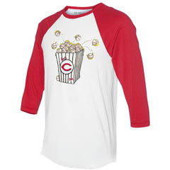 Cincinnati Reds Tiny Turnip Women's Popcorn 3/4-Sleeve Raglan T-Shirt - White/Red T-shirts