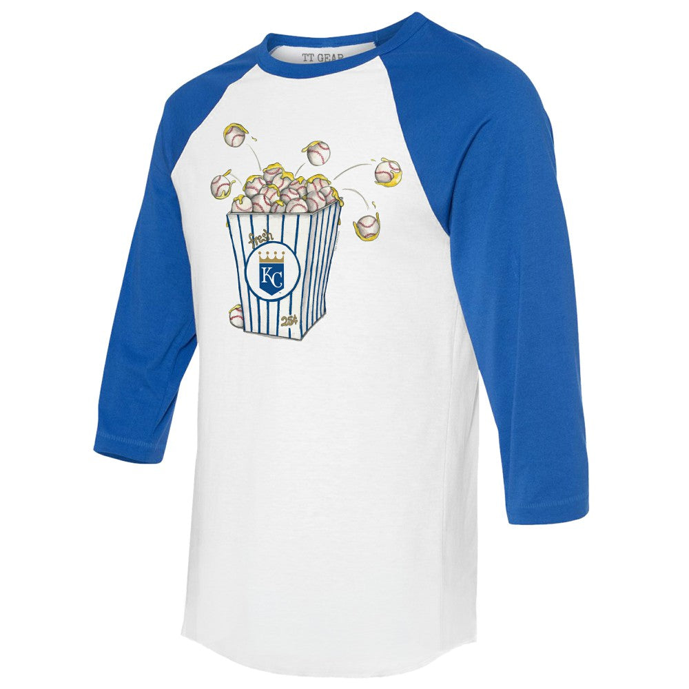 Kansas City Royals Tiny Turnip Women's Popcorn 3/4-Sleeve Raglan T-Shirt - White/Royal T-shirts