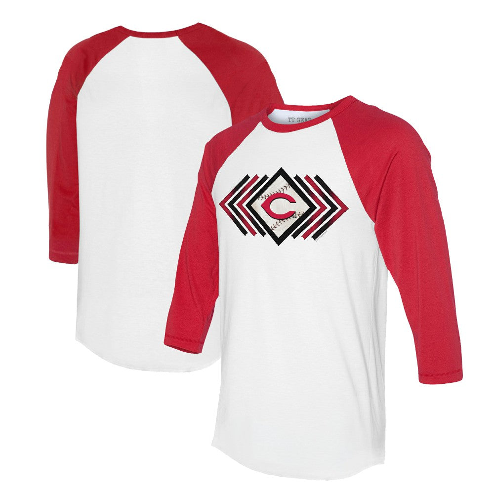 Cincinnati Reds Tiny Turnip Women's Prism Arrows 3/4-Sleeve Raglan T-Shirt - White T-shirts
