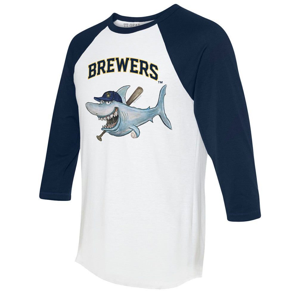 Milwaukee Brewers Tiny Turnip Women's Shark 3/4-Sleeve Raglan T-Shirt - White/Navy T-shirts