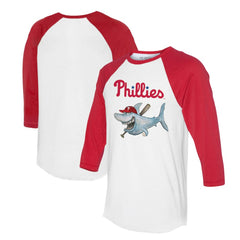Philadelphia Phillies Tiny Turnip Women's Shark 3/4-Sleeve Raglan T-Shirt - White/Red T-shirts