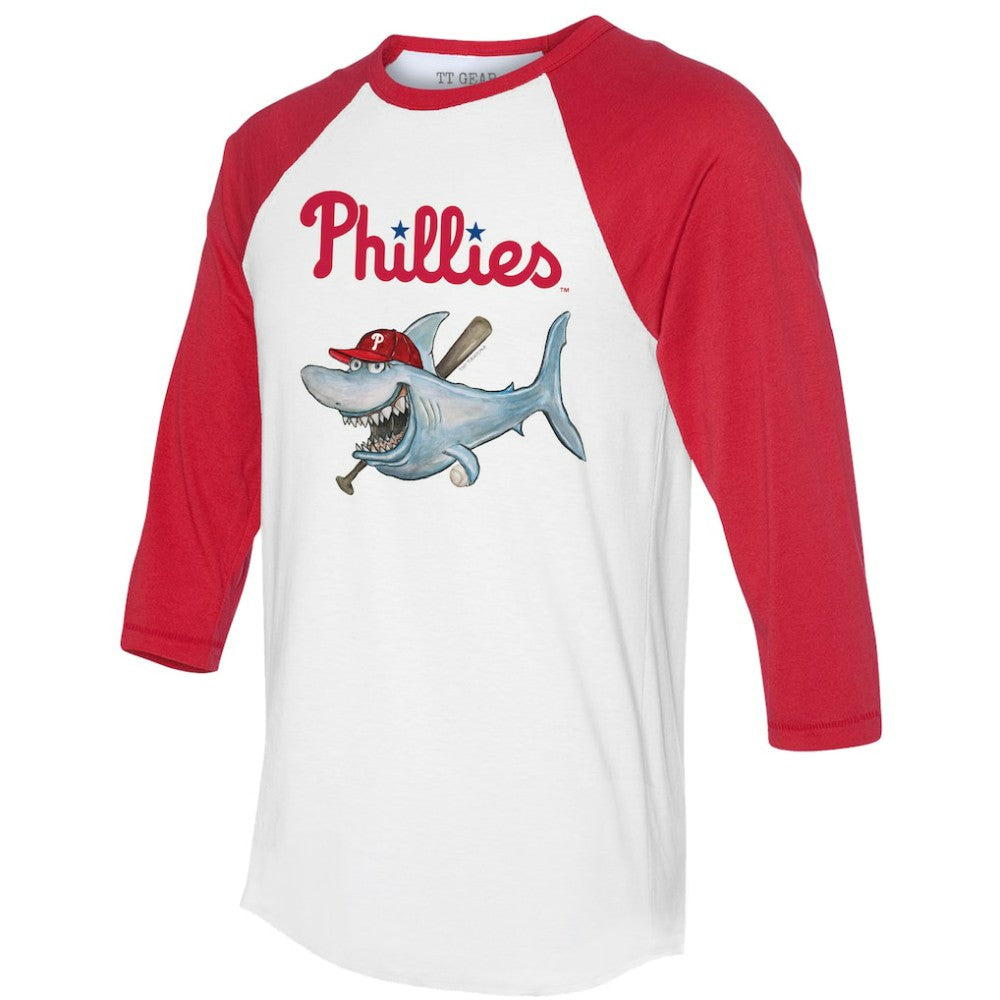 Philadelphia Phillies Tiny Turnip Women's Shark 3/4-Sleeve Raglan T-Shirt - White/Red T-shirts