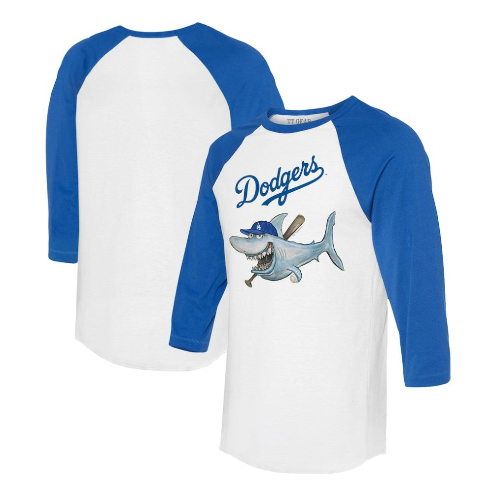Los Angeles Dodgers Tiny Turnip Women's Shark 3/4-Sleeve Raglan T-Shirt - White/Royal T-shirts