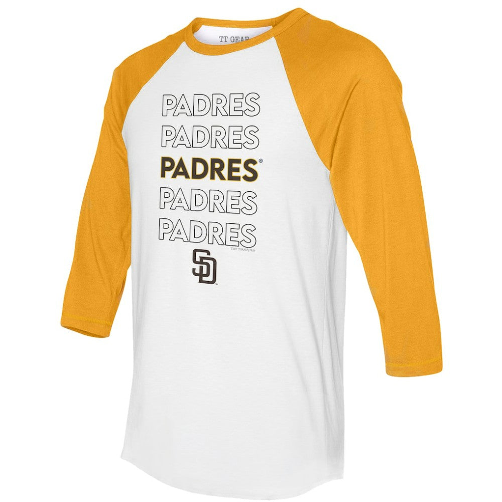 San Diego Padres Tiny Turnip Women's Stacked 3/4-Sleeve Raglan T-Shirt - White/Gold T-shirts