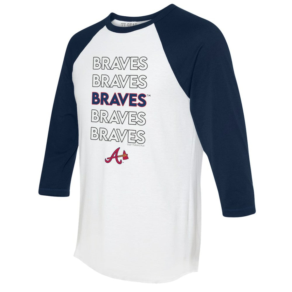 Atlanta Braves Tiny Turnip Women's Stacked 3/4-Sleeve Raglan T-Shirt - White/Navy T-shirts
