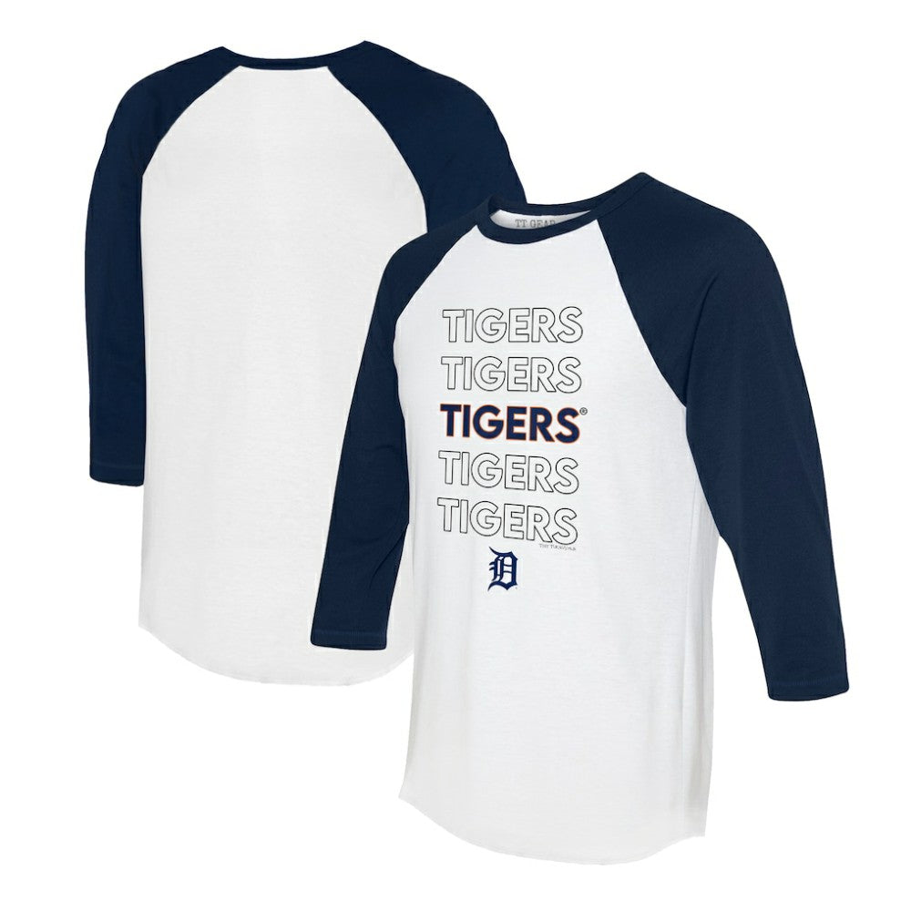 Detroit Tigers Tiny Turnip Women's Stacked 3/4-Sleeve Raglan T-Shirt - White/Navy T-shirts