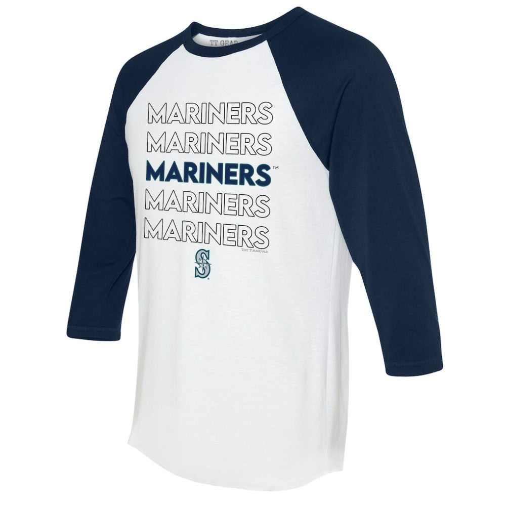 Seattle Mariners Tiny Turnip Women's Stacked 3/4-Sleeve Raglan T-Shirt - White/Navy T-shirts