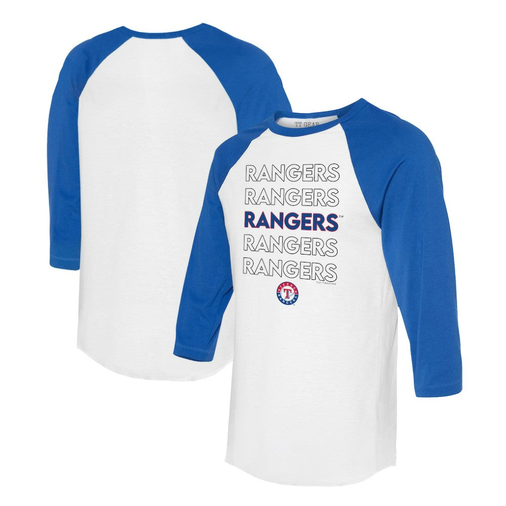 Texas Rangers Tiny Turnip Unisex Stacked 3/4-Sleeve Raglan T-Shirt - White/Royal T-shirts