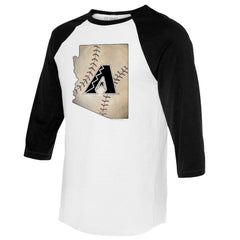 Arizona Diamondbacks Tiny Turnip Unisex State Outline 3/4-Sleeve Raglan T-Shirt - White/Black T-shirts