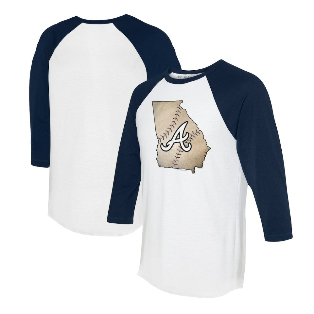Atlanta Braves Tiny Turnip Unisex State Outline 3/4-Sleeve Raglan T-Shirt - White/Navy T-shirts