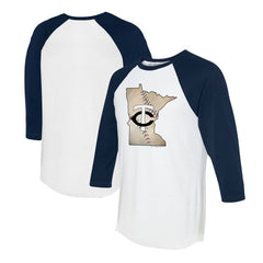 Minnesota Twins Tiny Turnip Unisex State Outline 3/4-Sleeve Raglan T-Shirt - White/Navy T-shirts