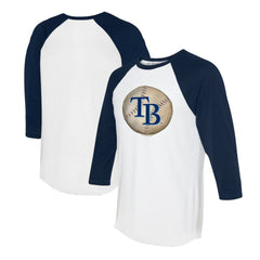 Tampa Bay Rays Tiny Turnip Unisex Stitched Baseball 3/4-Sleeve Raglan T-Shirt - White/Navy T-shirts