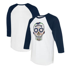 Houston Astros Tiny Turnip Unisex Sugar Skull 3/4-Sleeve Raglan T-Shirt - White/Navy T-shirts