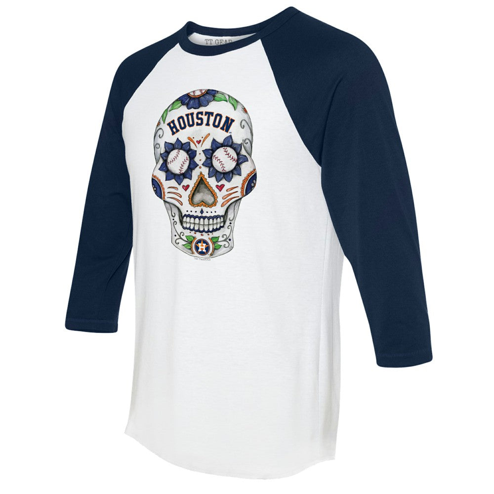 Houston Astros Tiny Turnip Unisex Sugar Skull 3/4-Sleeve Raglan T-Shirt - White/Navy T-shirts