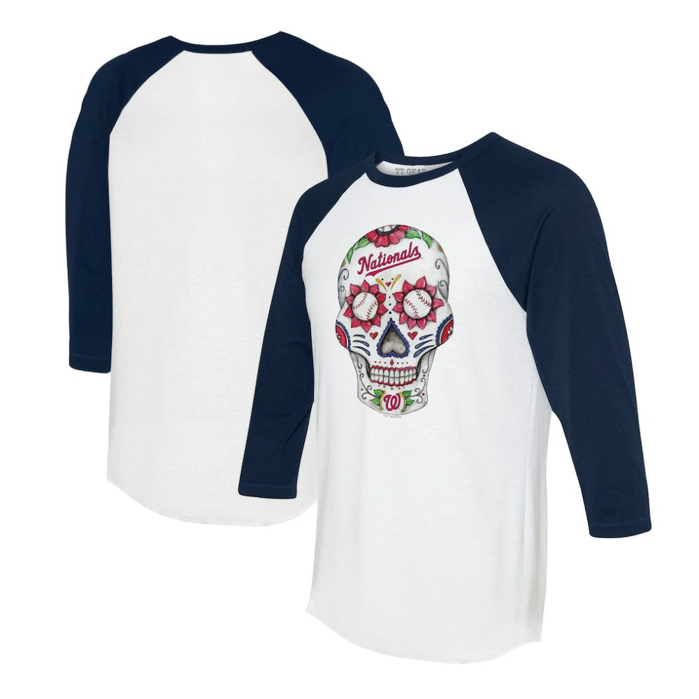 Washington Nationals Tiny Turnip Unisex Sugar Skull 3/4-Sleeve Raglan T-Shirt - White/Navy T-shirts