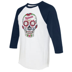 Washington Nationals Tiny Turnip Unisex Sugar Skull 3/4-Sleeve Raglan T-Shirt - White/Navy T-shirts