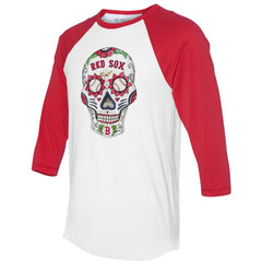 Boston Red Sox Tiny Turnip Unisex Sugar Skull 3/4-Sleeve Raglan T-Shirt - White/Red T-shirts
